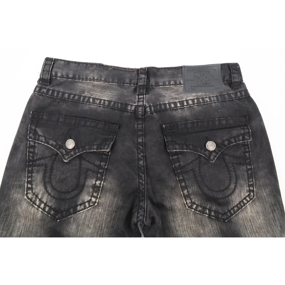 True Religion Mens 38 Black Acid Wash Straight Leg Jeans‎ USA Made Size 38x35